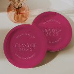 Modern Fete | Hot Pink Class of 2025 Graduation Paper Plate<br><div class="desc">These modern fete hot pink class of 2025 graduation paper plates are perfect for a simple grad party. The design features elegant boho typography with a touch of sophisticated style in bright and feminine hot pink.

Personalise your paper plates with the name of the graduate and class year.</div>