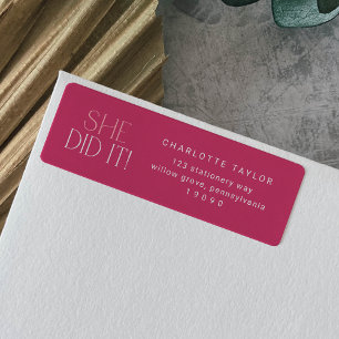 Modern Fete Hot Pink She Did It Graduation Return Address Label