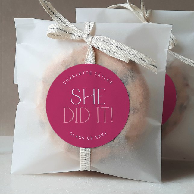 Modern Fete Hot Pink She Did It Graduation Sticker (Creator Uploaded)