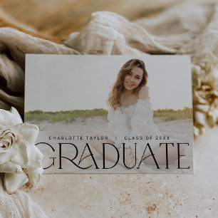Modern Fete Minimal Horizontal Photo Graduation Announcement