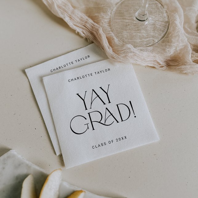 Modern Fete | Minimal Yay Grad Graduation Napkin (Creator Uploaded)