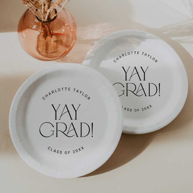 Modern Fete | Minimal Yay Grad Graduation Paper Plate (Creator Uploaded)