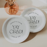 Modern Fete | Minimal Yay Grad Graduation Paper Plate<br><div class="desc">These modern fete yay grad graduation paper plates are perfect for a simple grad party. The design features elegant boho typography with a touch of sophisticated style in minimalist black and white.

Personalise your paper plates with the name of the graduate and class year.</div>