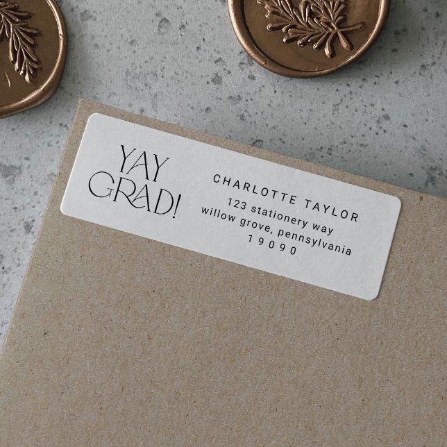 Modern Fete | Minimal Yay Grad Graduation Return Address Label (Creator Uploaded)