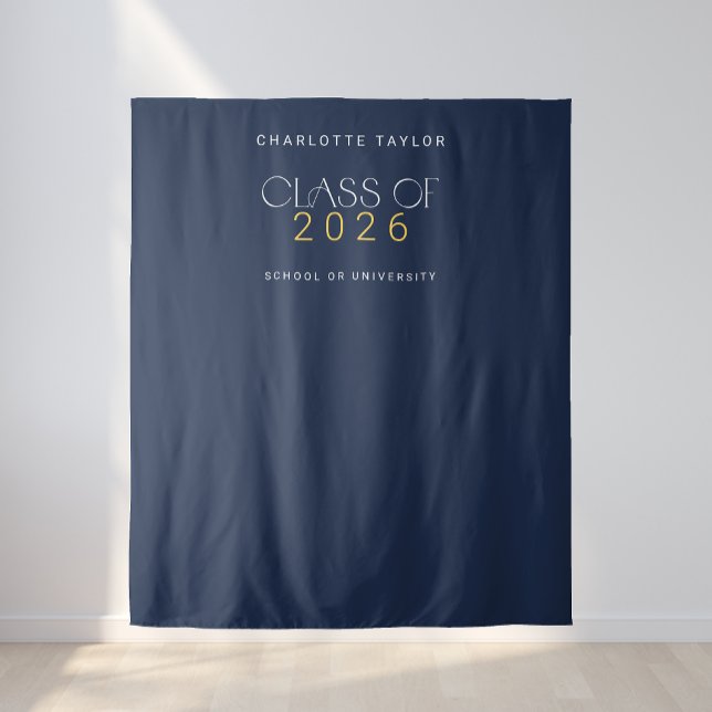 Modern Fete Navy Class of 2025 Grad Photo Backdrop Tapestry (Modern Fete Navy Class of 2026 Grad Photo Backdrop)