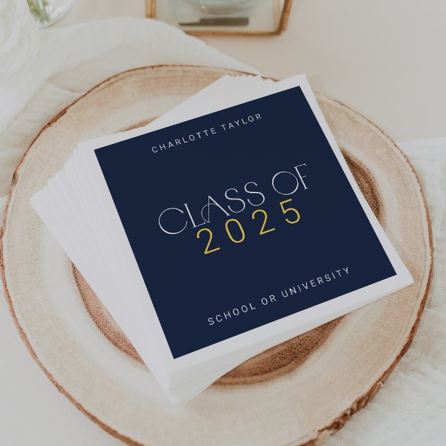 Modern Fete Navy Gold Class of 2025 Graduation Napkin (Modern Fete Navy Gold Class of 2025 Graduation Napkins)