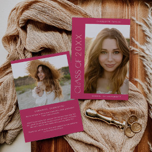 Modern Fete   Pink Class Year Photo Graduation Announcement