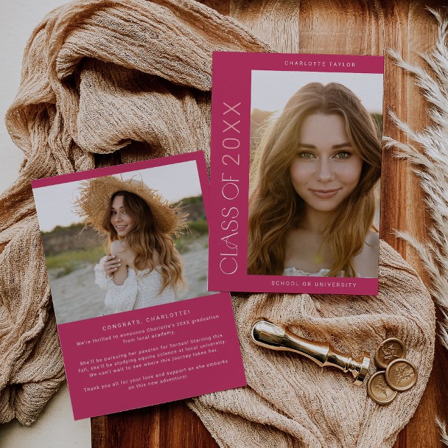 Modern Fete | Pink Class Year Photo Graduation Announcement (Creator Uploaded)