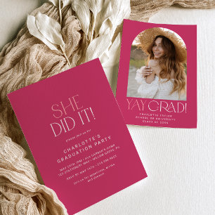 Modern Fete Pink She Did It Photo Arch Graduation Invitation