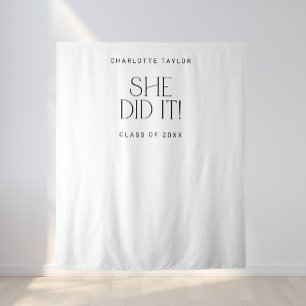 Modern Fete She Did It Graduation Photo Backdrop Tapestry
