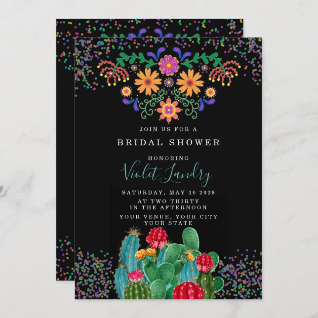 Modern Fiesta and Cactus Colourful Bridal Shower Invitation (Front/Back)