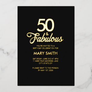 Modern Fifty and Fabulous 50th Birthday Black Gold