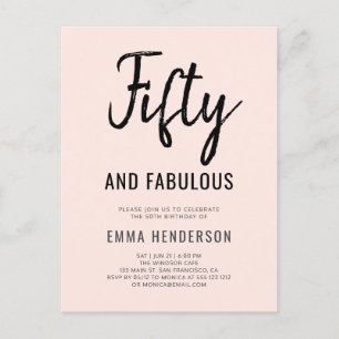 Modern Fifty And Fabulous 50th Birthday Invitation Postcard