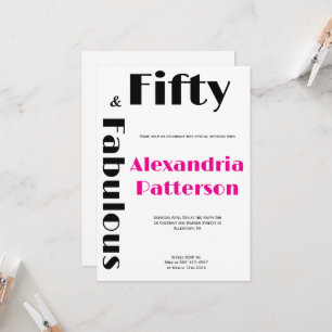 Modern Fifty and Fabulous black pink Birthday Invitation