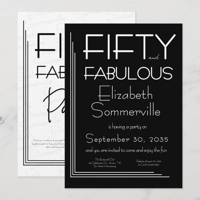 Modern Fifty and Fabulous Bold 50th Birthday Party Invitation (Front/Back)