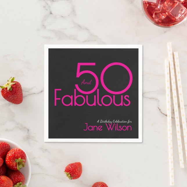 Modern Fifty and Fabulous Bold 50th Birthday Party Napkin (Insitu)