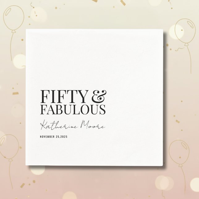 Modern Fifty and Fabulous Bold 50th Birthday Party Napkin (Creator Uploaded)