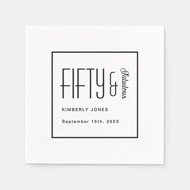 Modern Fifty and Fabulous Bold 50th Birthday Party Napkin (Front)