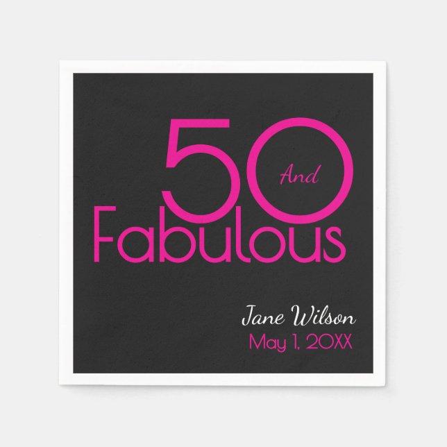 Modern Fifty and Fabulous Bold 50th Birthday Party Napkin (Front)