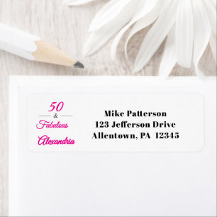 Modern Fifty and Fabulous Bold 50th Birthday Party Return Address Label