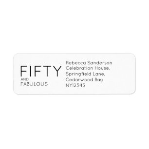 Modern Fifty and Fabulous Bold 50th Birthday Party Return Address Label