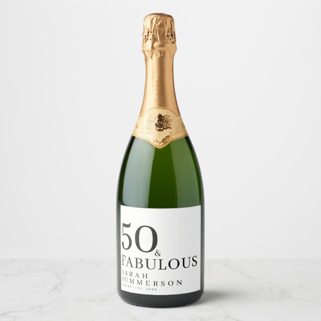 Modern Fifty and Fabulous Bold 50th Birthday Party Sparkling Wine Label (Front)