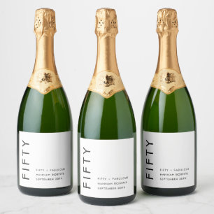 Modern Fifty and Fabulous Bold 50th Birthday Party Sparkling Wine Label