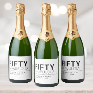 Modern Fifty and Fabulous Bold 50th Birthday Party Sparkling Wine Label