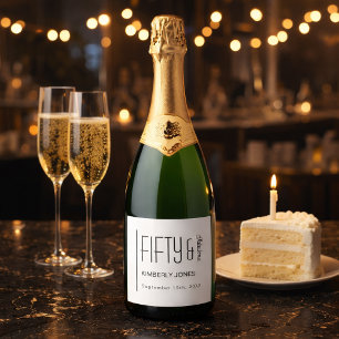 Modern Fifty and Fabulous Bold 50th Birthday Party Sparkling Wine Label