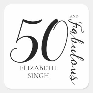 Modern Fifty and Fabulous Bold 50th Birthday Party Square Sticker