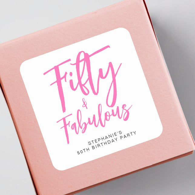 Modern Fifty and Fabulous Bold 50th Birthday Party Square Sticker (Creator Uploaded)