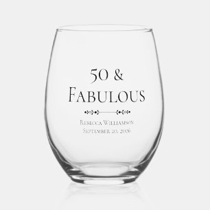 Modern Fifty and Fabulous Bold 50th Birthday Party Stemless Wine Glass
