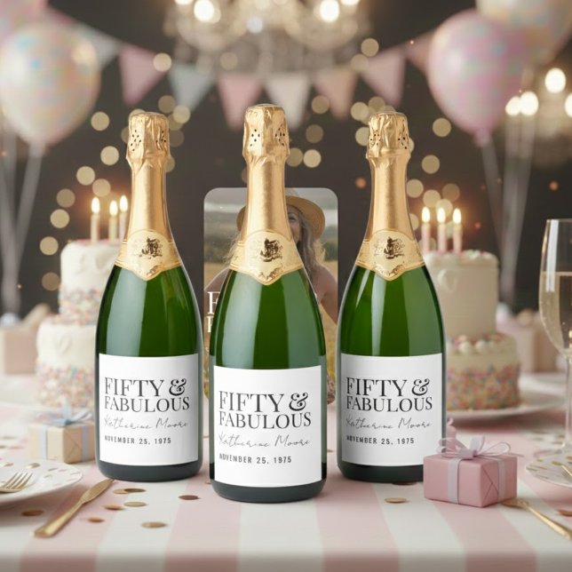 Modern Fifty and Fabulous Bold 50th Birthday Sparkling Wine Label (Creator Uploaded)