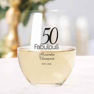 Modern Fifty and Fabulous Bold 50th Double-Sided Stemless Wine Glass