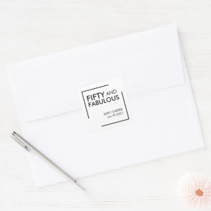 Modern Fifty and Fabulous minimalist 50th Birthday Square Sticker