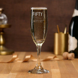 Modern Fifty and Fabulous Name 50th Birthday Party Champagne Flute