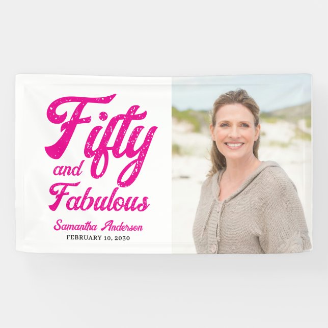 Modern Fifty and Fabulous Pink 50th Birthday Party Banner (Horizontal)