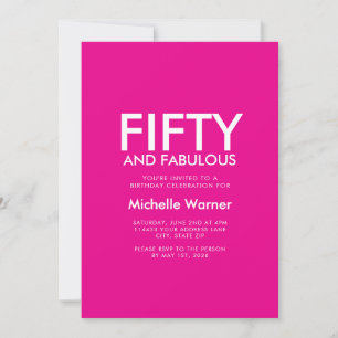 Modern Fifty and Fabulous Pink 50th Birthday Party Invitation