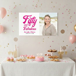 Modern Fifty and Fabulous Pink 50th Birthday Party Poster