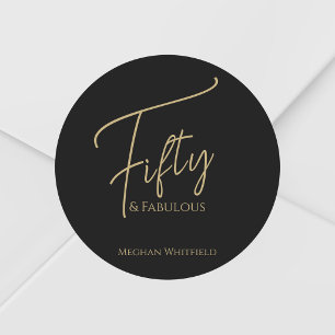 Modern Fifty and Fabulous Script 50th Birthday Classic Round Sticker