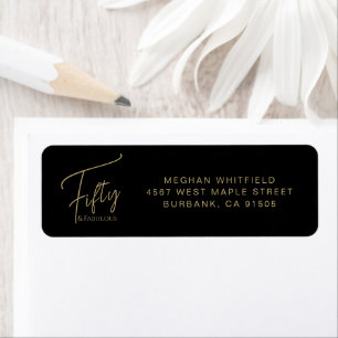 Modern Fifty and Fabulous Script 50th Birthday Return Address Label