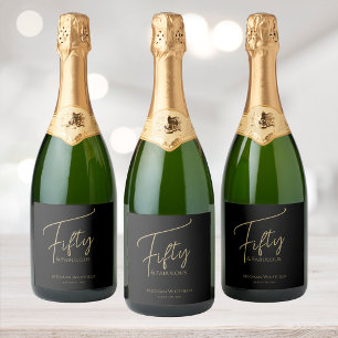 Modern Fifty and Fabulous Script 50th Birthday Sparkling Wine Label