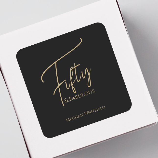 Modern Fifty and Fabulous Script 50th Birthday Square Sticker (Creator Uploaded)