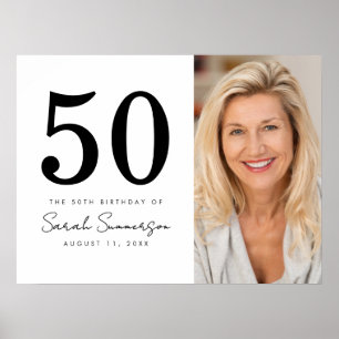 Modern Fifty Black White Photo 50th Birthday Poster