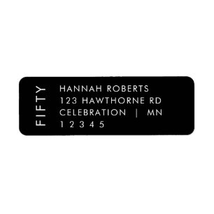 Modern Fifty Bold Black 50th Birthday Party Return Address Label