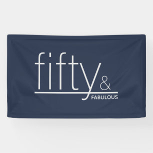 Modern fifty & FABULOUS Navy & Silver Birthday Ban Banner