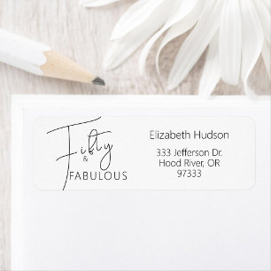 Modern Fifty & Fabulous Script 50th Birthday Party Return Address Label