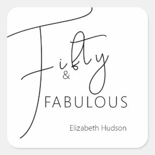 Modern Fifty & Fabulous Script 50th Birthday Party Square Sticker