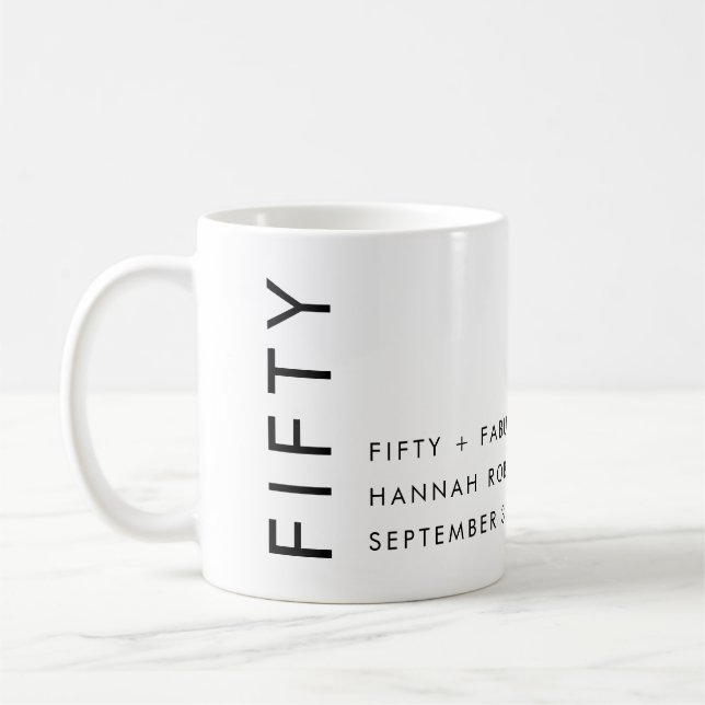 Modern Fifty Name Date Bold 50th Birthday Party Coffee Mug (Left)
