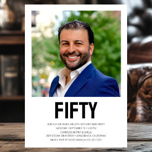 Modern FIFTY Photo 50th Birthday Party Invitation